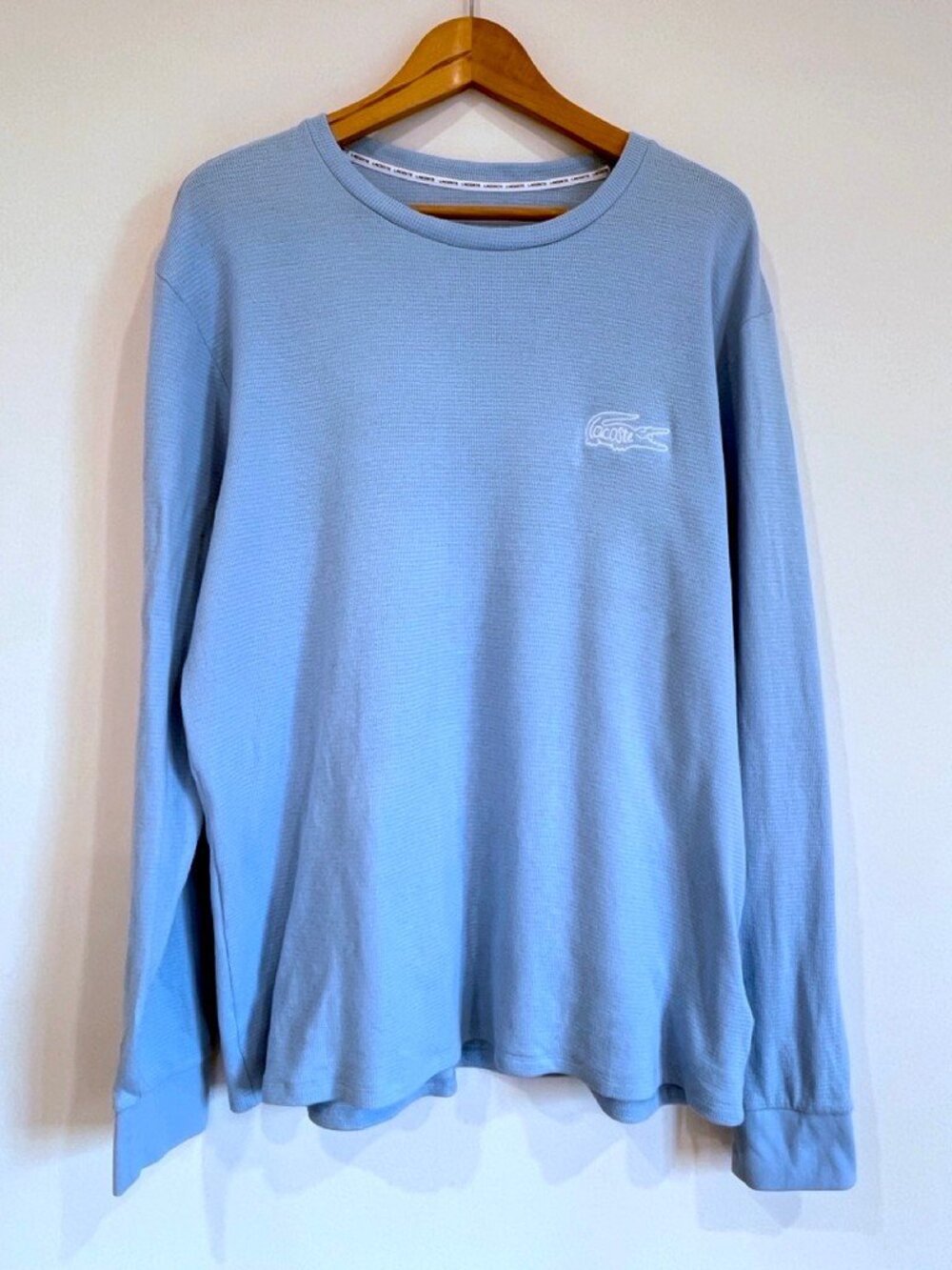 Lacoste Sleepwear Waffle Knit Thermal Shirt Light Blue L Lounge